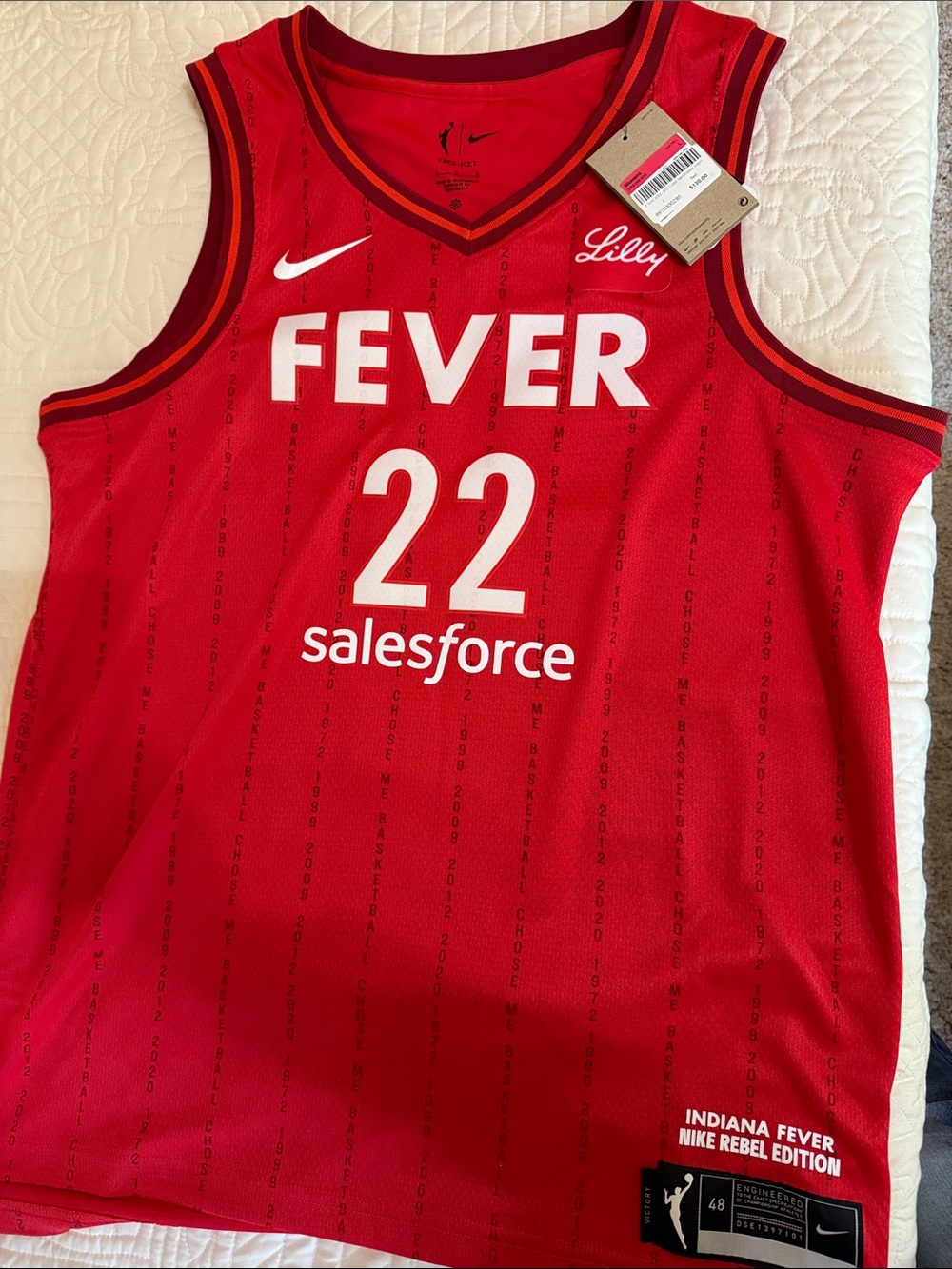 Nike Red Indiana Fever #22 Basketball Jersey with Salesforce Logo
